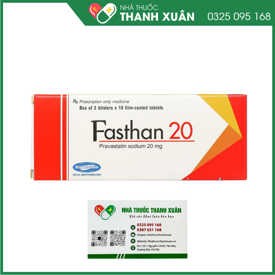 Thuốc Fasthan 20 SaVipharm điều trị rối loạn lipid máu, dự phòng biến cố tim mạch